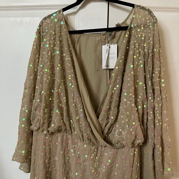 Brand New ASOS Curve beige Sequin Midi Wrap Dress, Size 22 - Picture 4 of 12